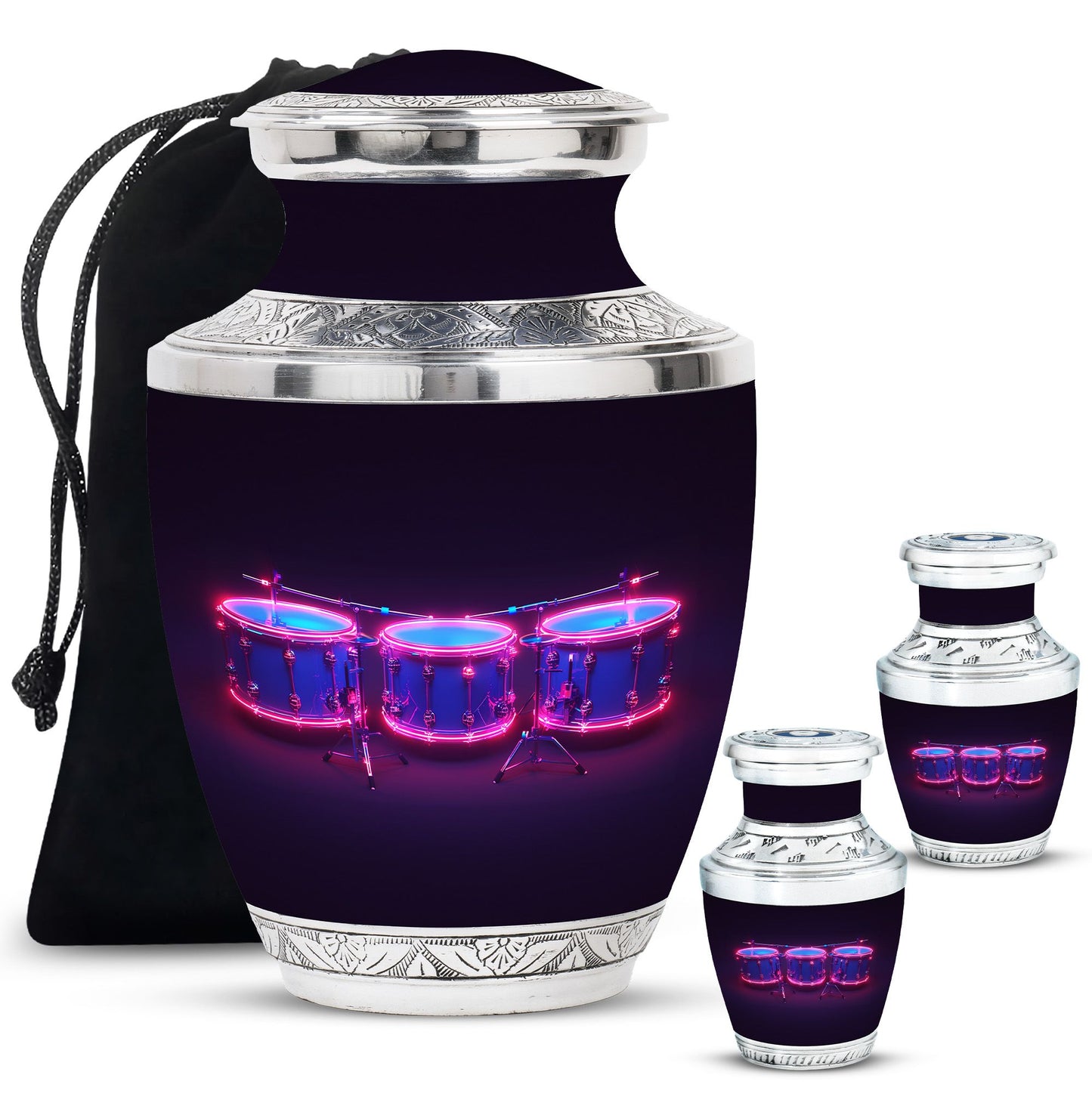 Drums And Music Theme Large Urn With 2 Keepsake Urn
