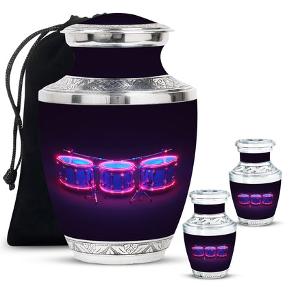 Drums And Music Theme Large Urn With 2 Keepsake Urn
