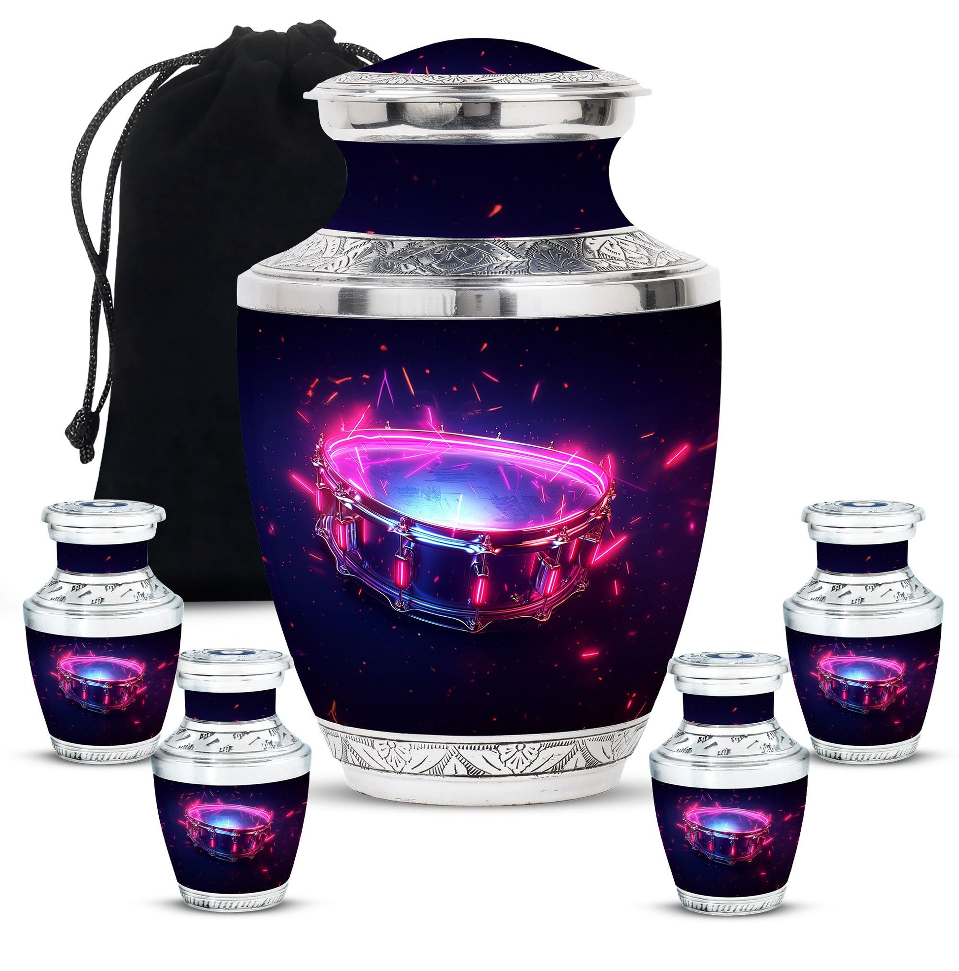 Drums And Music Theme Large Urn With 4 Keepsake Urn