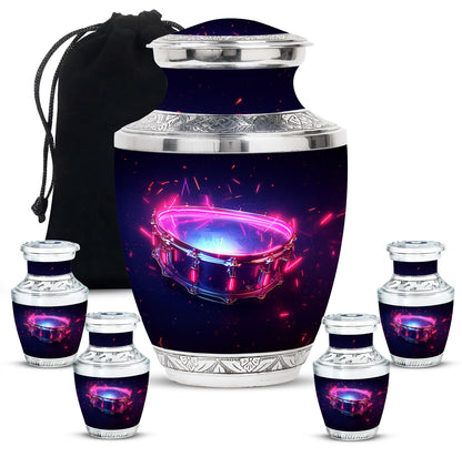 Drums And Music Theme Large Urn With 4 Keepsake Urn