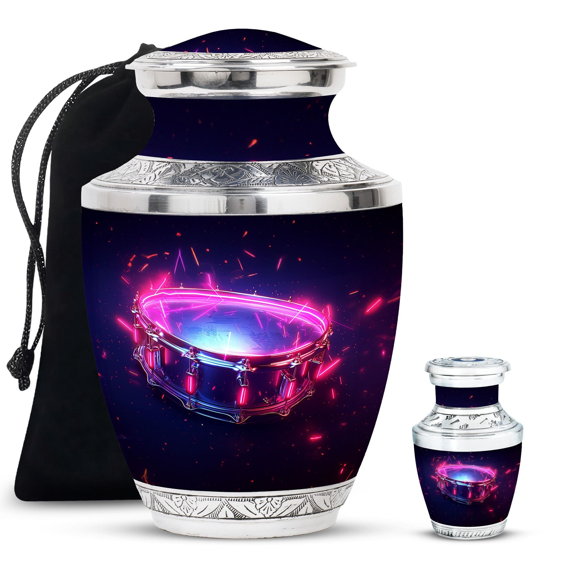 Drums And Music Theme Large Urn With 1 Keepsake Urn