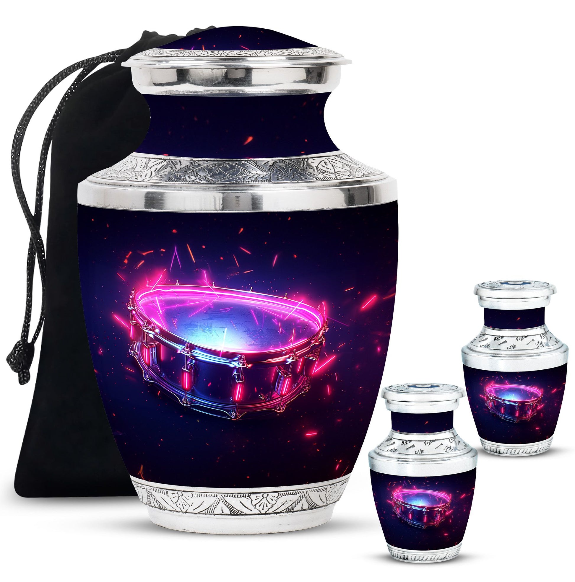 Drums And Music Theme Large Urn With 2 Keepsake Urn