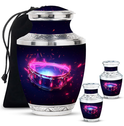 Drums And Music Theme Large Urn With 2 Keepsake Urn