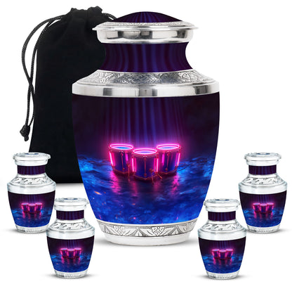 Drums And Music Theme Large Urn With 4 Keepsake Urn