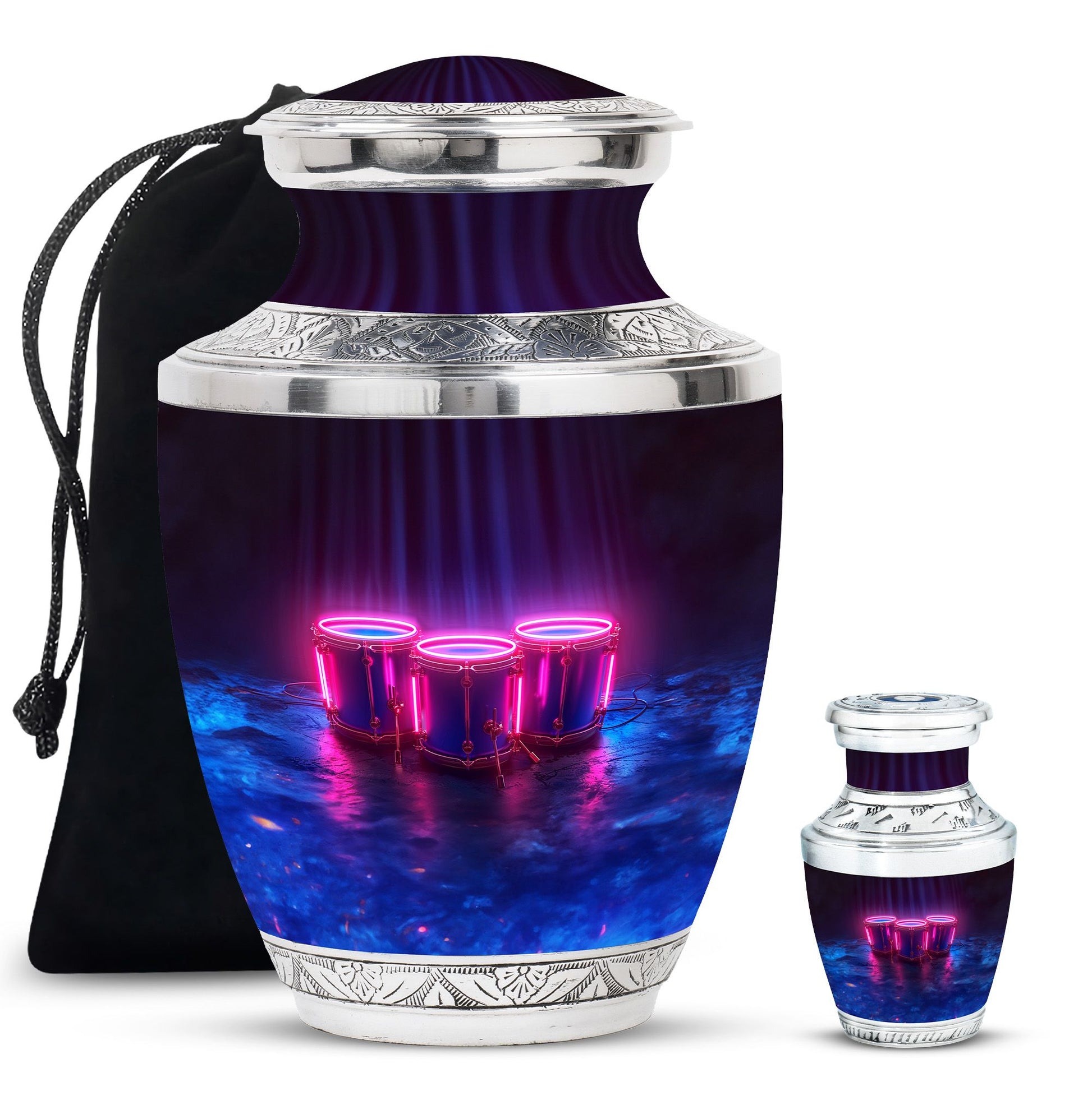 Drums And Music Theme Large Urn With 1 Keepsake Urn