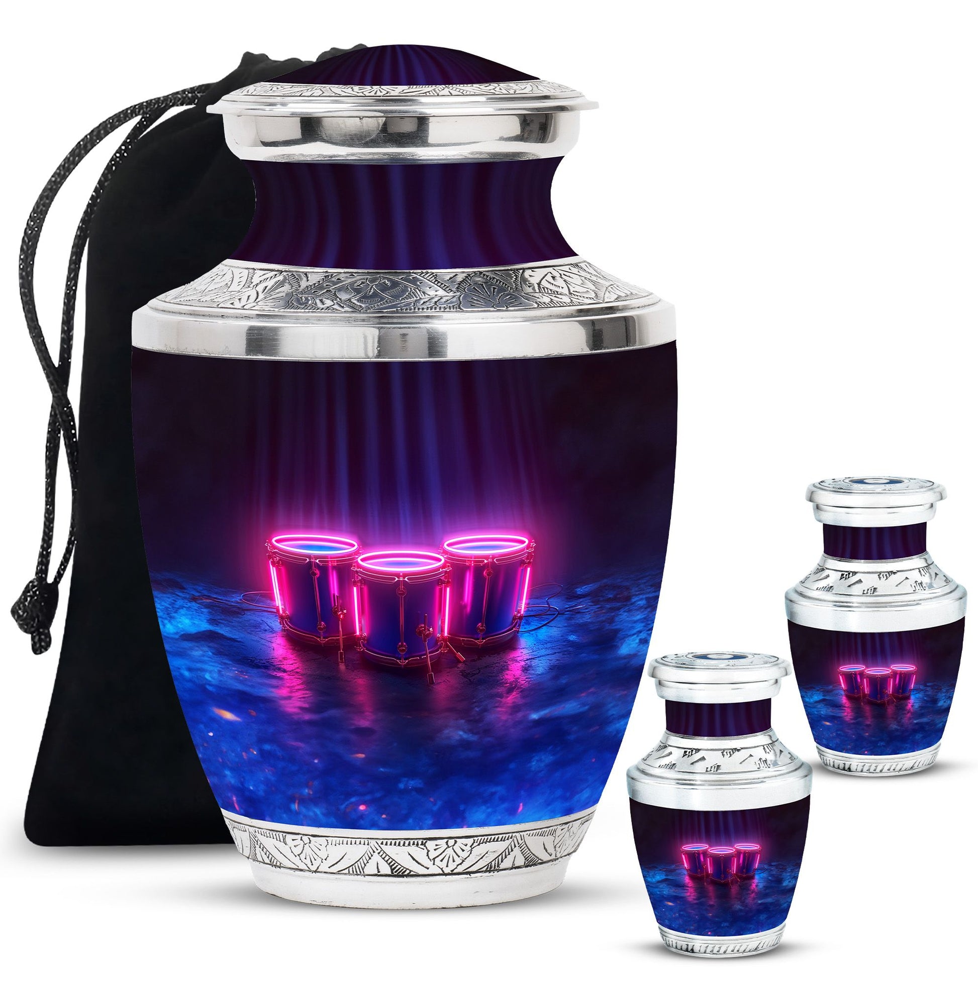 Drums And Music Theme Large Urn With 2 Keepsake Urn