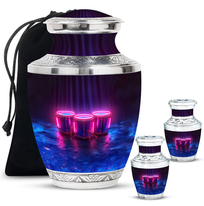 Drums And Music Theme Large Urn With 2 Keepsake Urn
