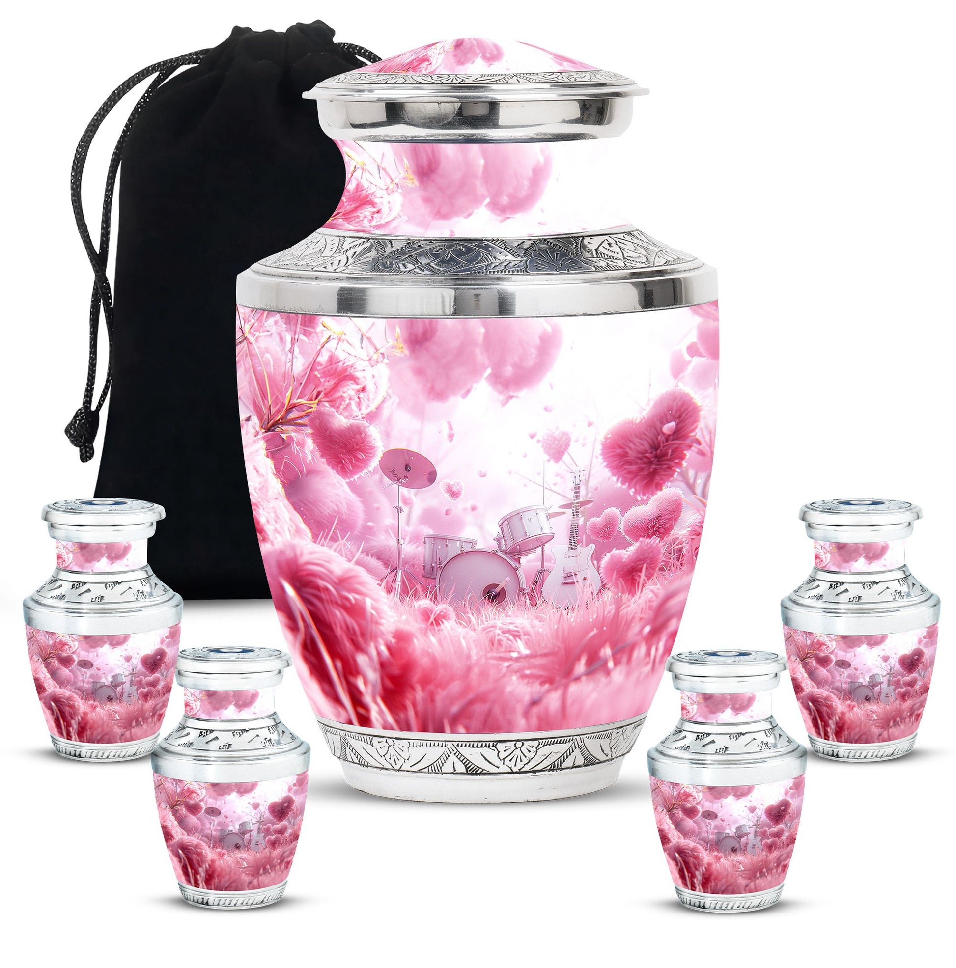 Drums And Music Theme Large Urn With 4 Keepsake Urn