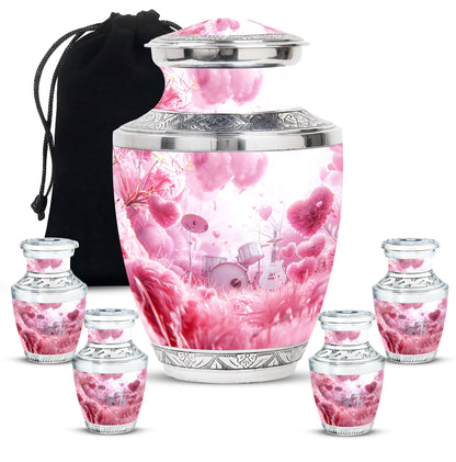 Drums And Music Theme Large Urn With 4 Keepsake Urn