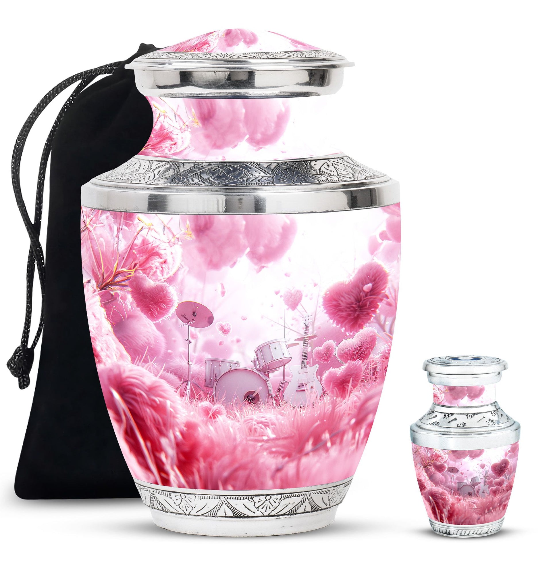 Drums And Music Theme Large Urn With 1 Keepsake Urn