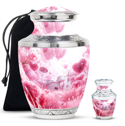 Drums And Music Theme Large Urn With 1 Keepsake Urn