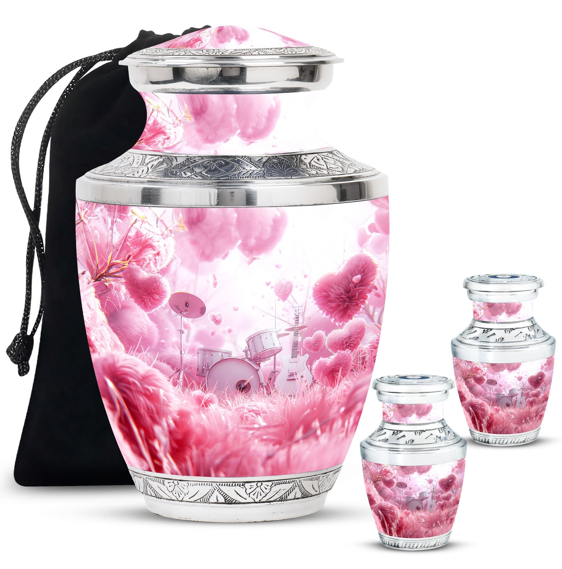Drums And Music Theme Large Urn With 2 Keepsake Urn