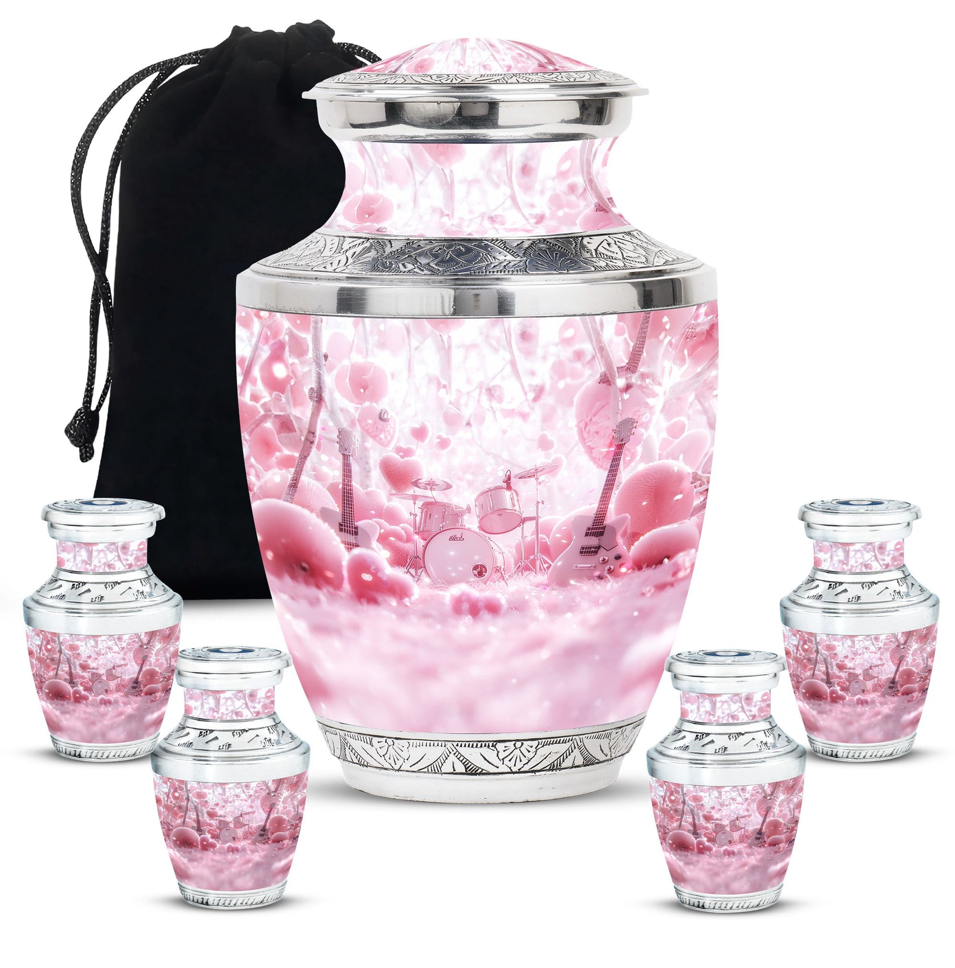Drums And Music Theme Large Urn With 4 Keepsake Urn