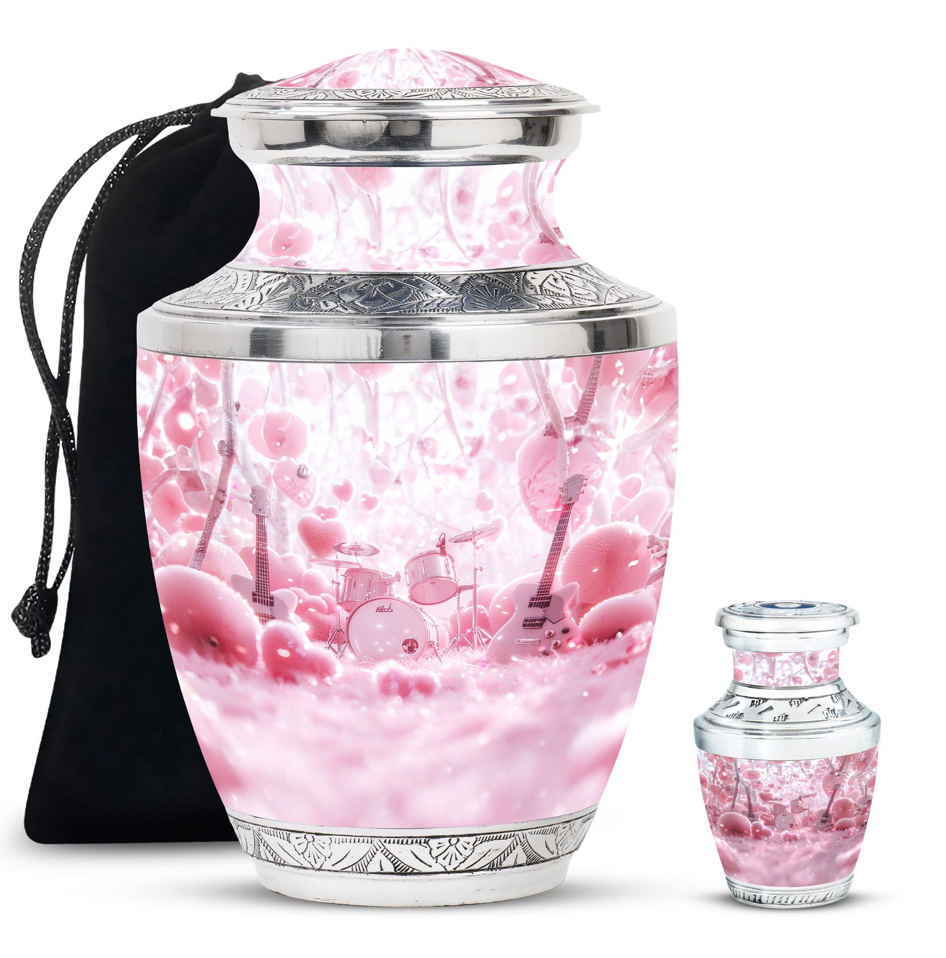 Drums And Music Theme Large Urn With 1 Keepsake Urn