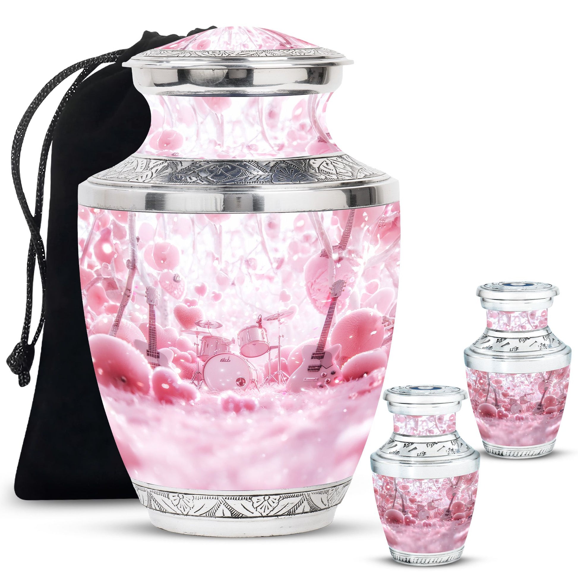 Drums And Music Theme Large Urn With 2 Keepsake Urn