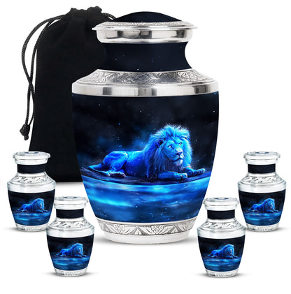 Lion Theme Large Urn With 4 Keepsake Urn