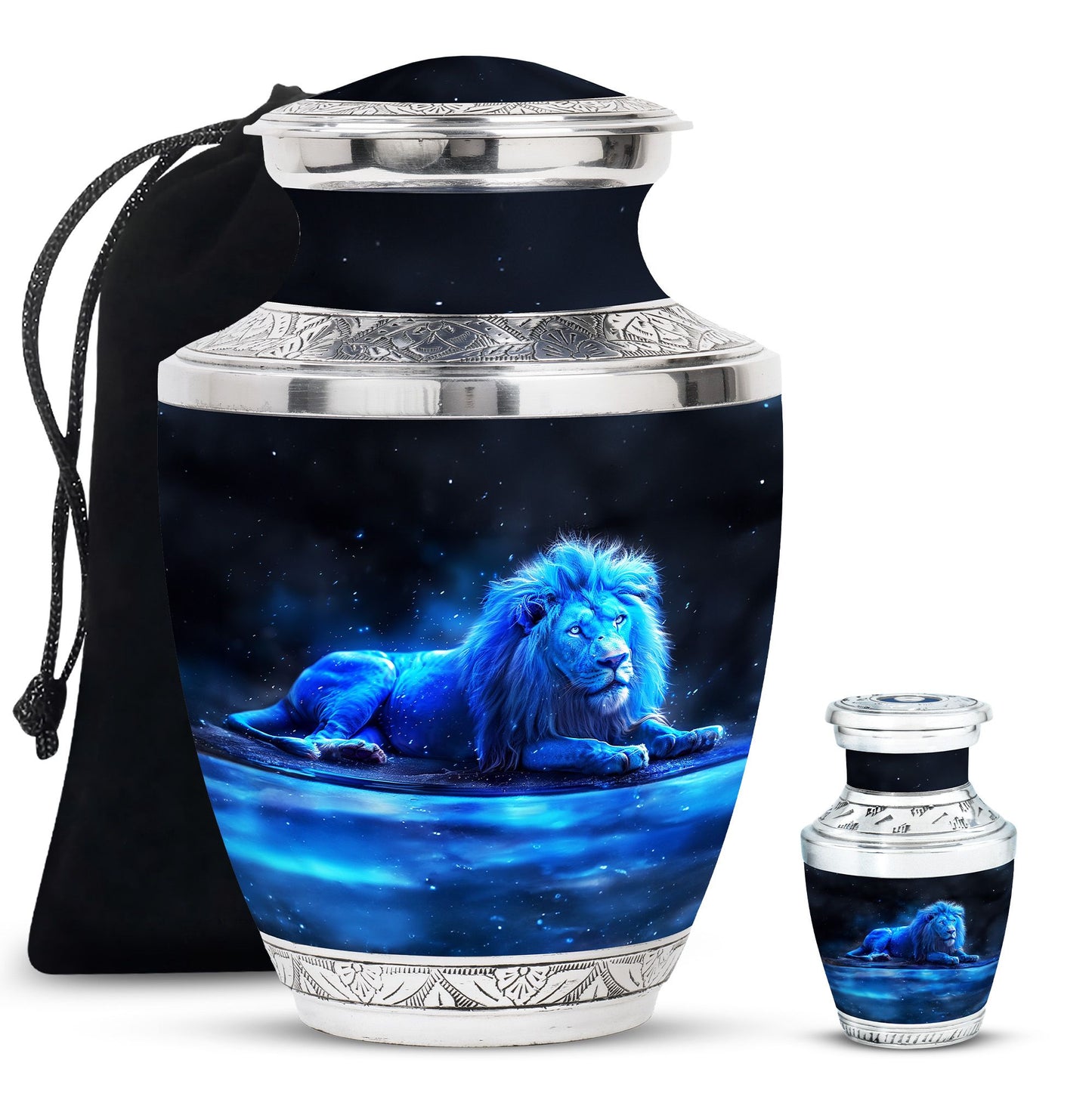 Lion Theme Large Urn With 1 Keepsake Urn