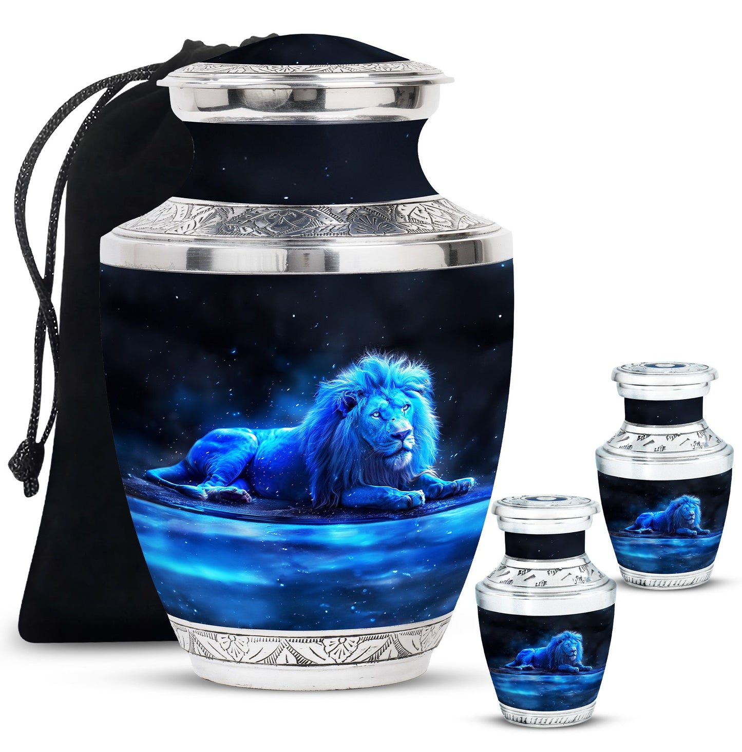 Lion Theme Large Urn With 2 Keepsake Urn