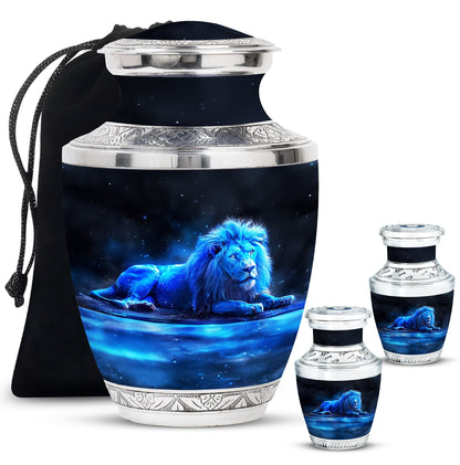 Lion Theme Large Urn With 2 Keepsake Urn