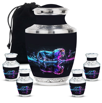 Lion Theme Large Urn With 4 Keepsake Urn