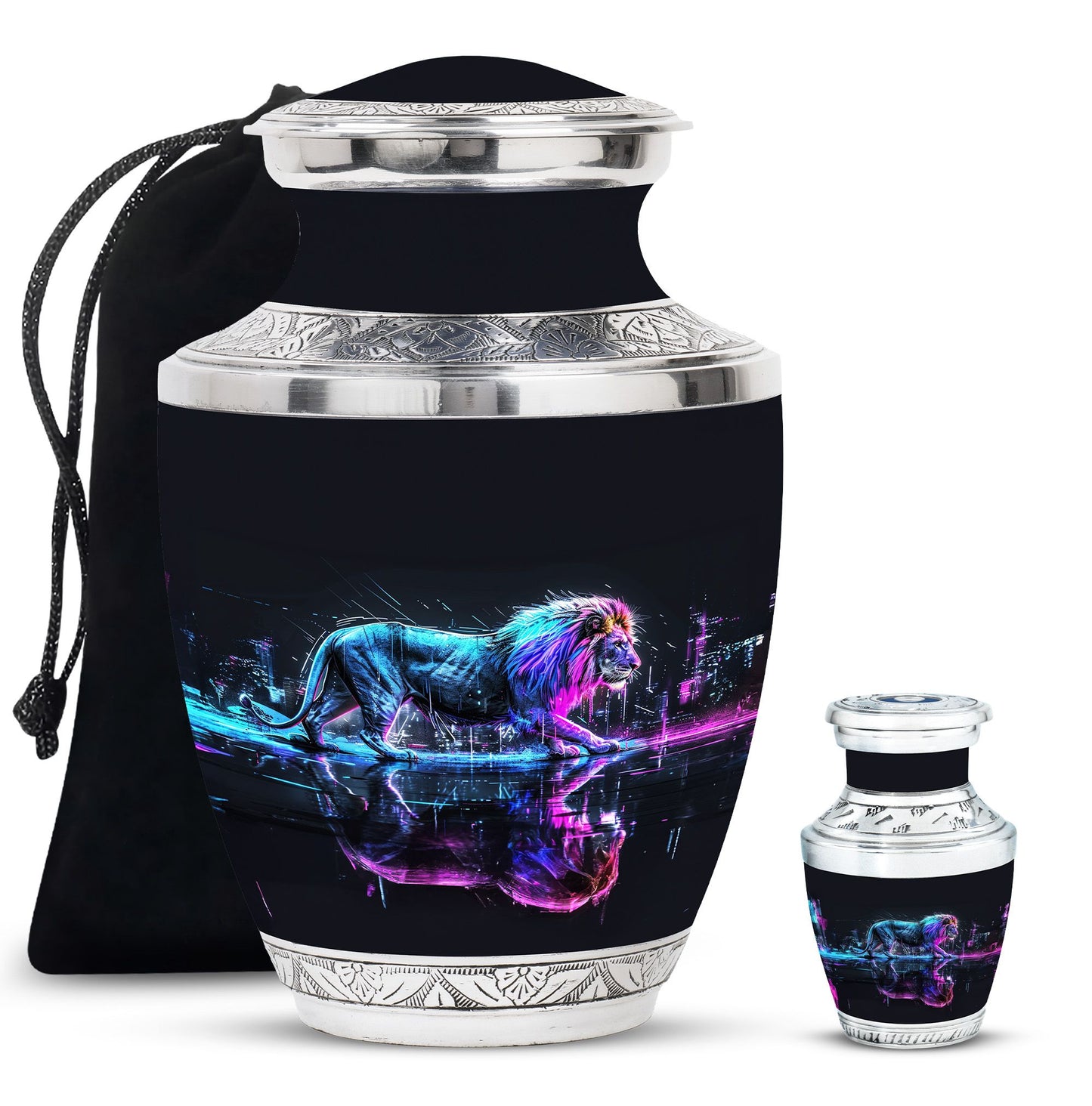 Lion Theme Large Urn With 1 Keepsake Urn