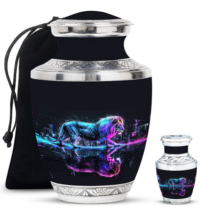 Lion Theme Large Urn With 1 Keepsake Urn