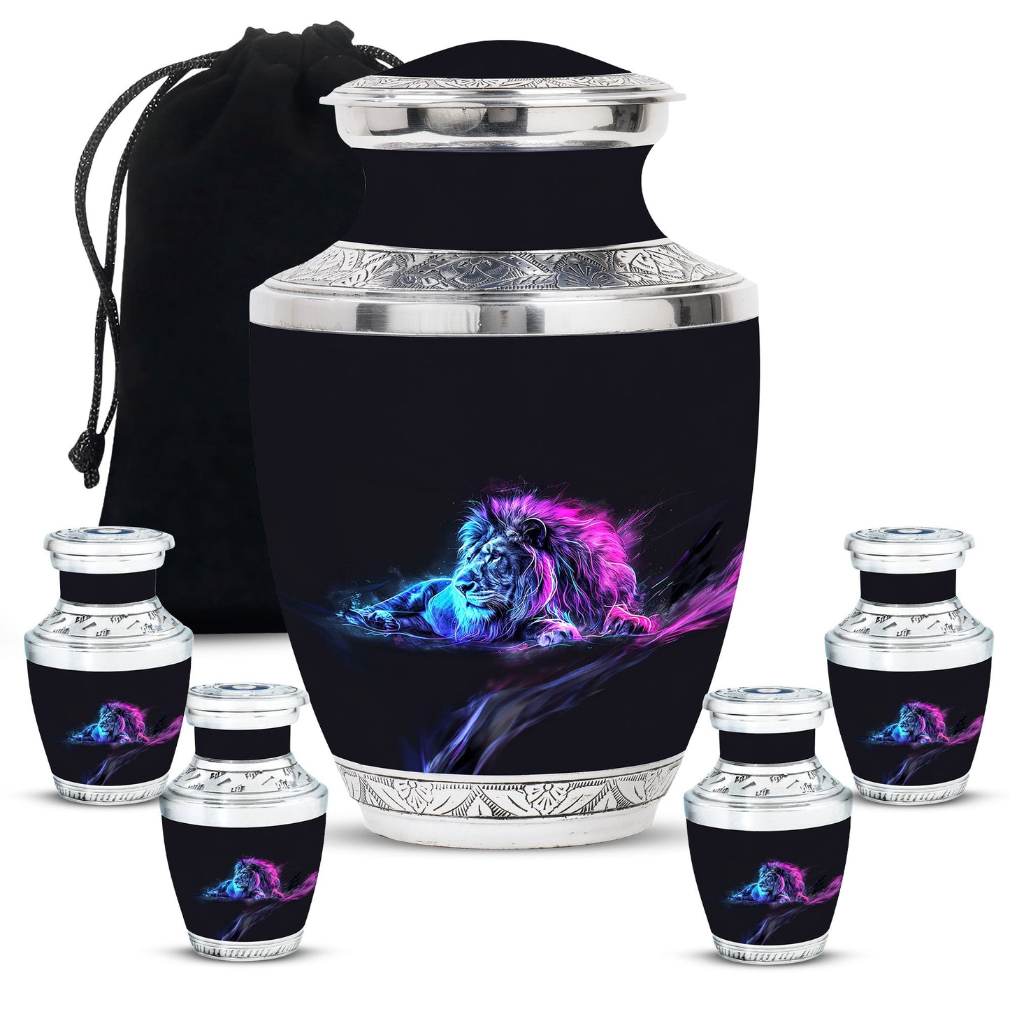Lion Theme Large Urn With 4 Keepsake Urn