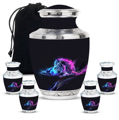 Lion Theme Large Urn With 4 Keepsake Urn