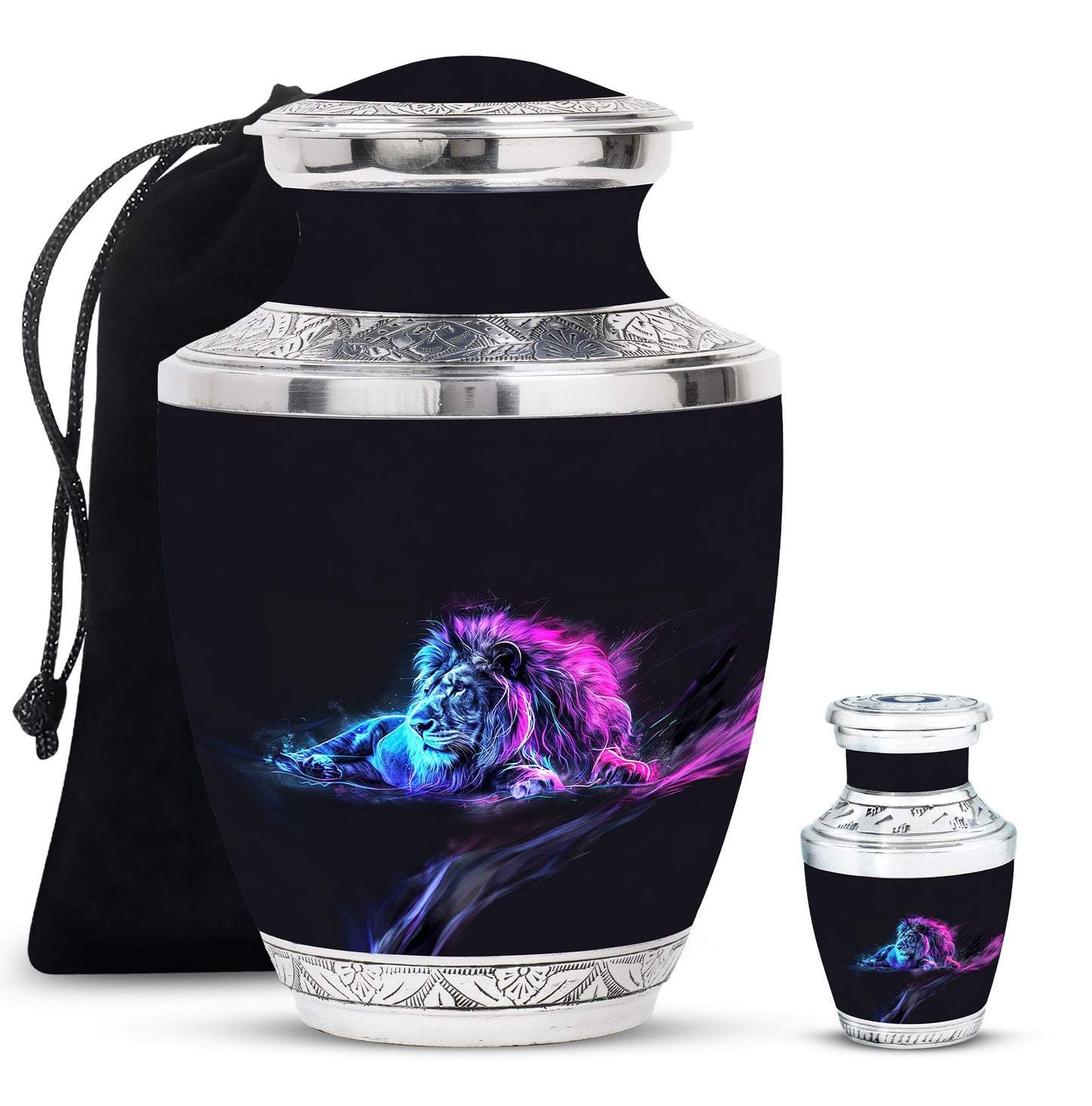 Lion Theme Large Urn With 1 Keepsake Urn