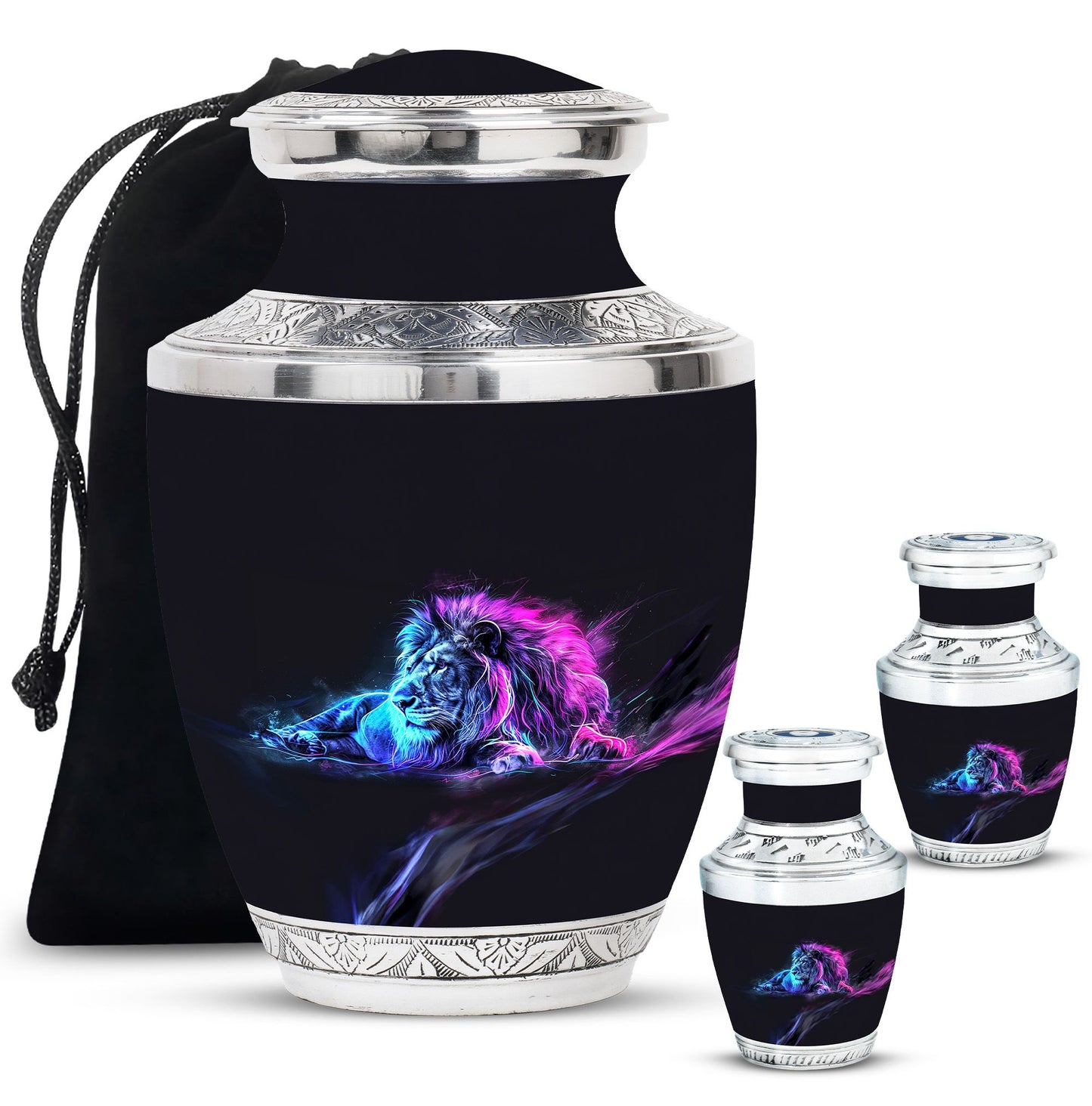 Lion Theme Large Urn With 2 Keepsake Urn