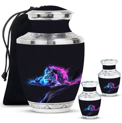 Lion Theme Large Urn With 2 Keepsake Urn