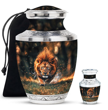Lion Theme Large Urn With 1 Keepsake Urn