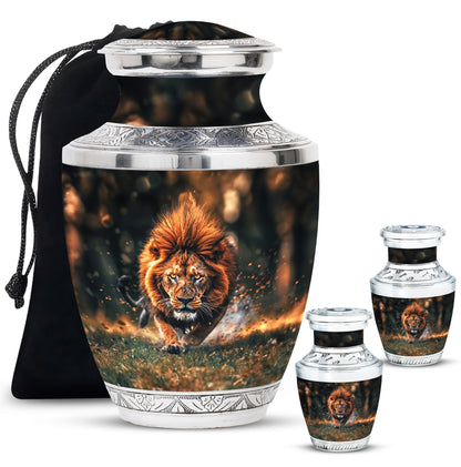 Lion Theme Large Urn With 2 Keepsake Urn