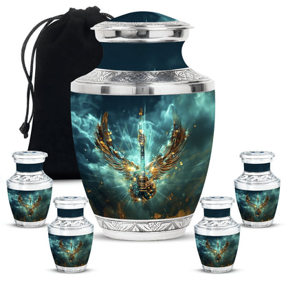 Guitar Theme Large Urn With 4 Keepsake Urn