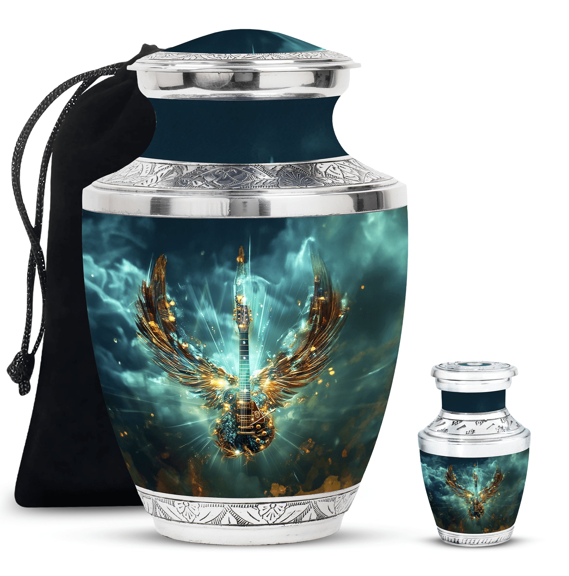 Guitar Theme Large Urn With 1 Keepsake Urn