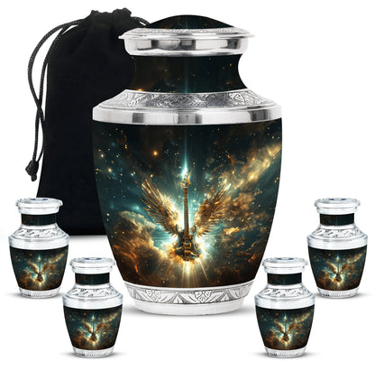 Guitar Theme Large Urn With 4 Keepsake Urn
