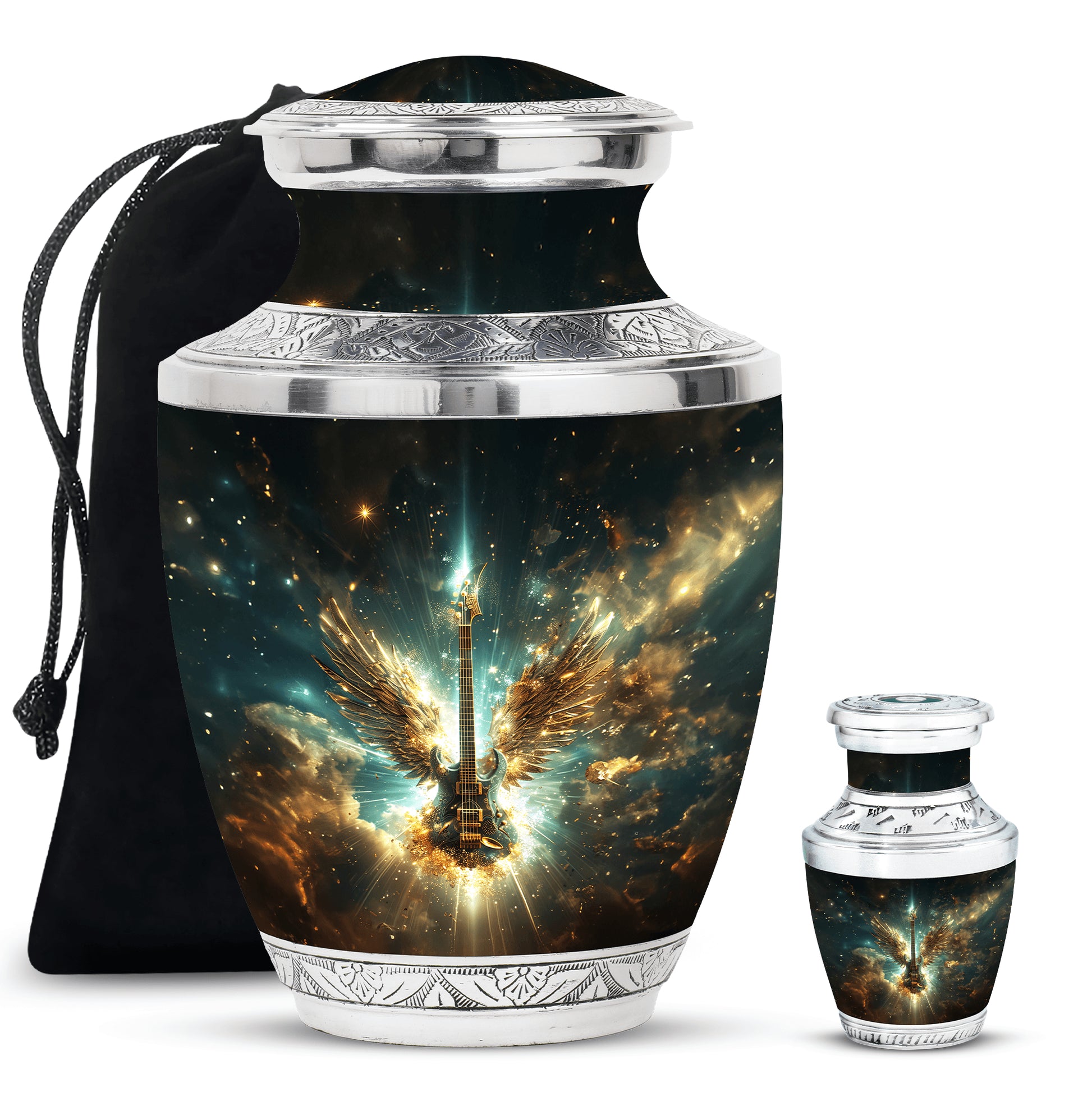 Guitar Theme Large Urn With 1 Keepsake Urn