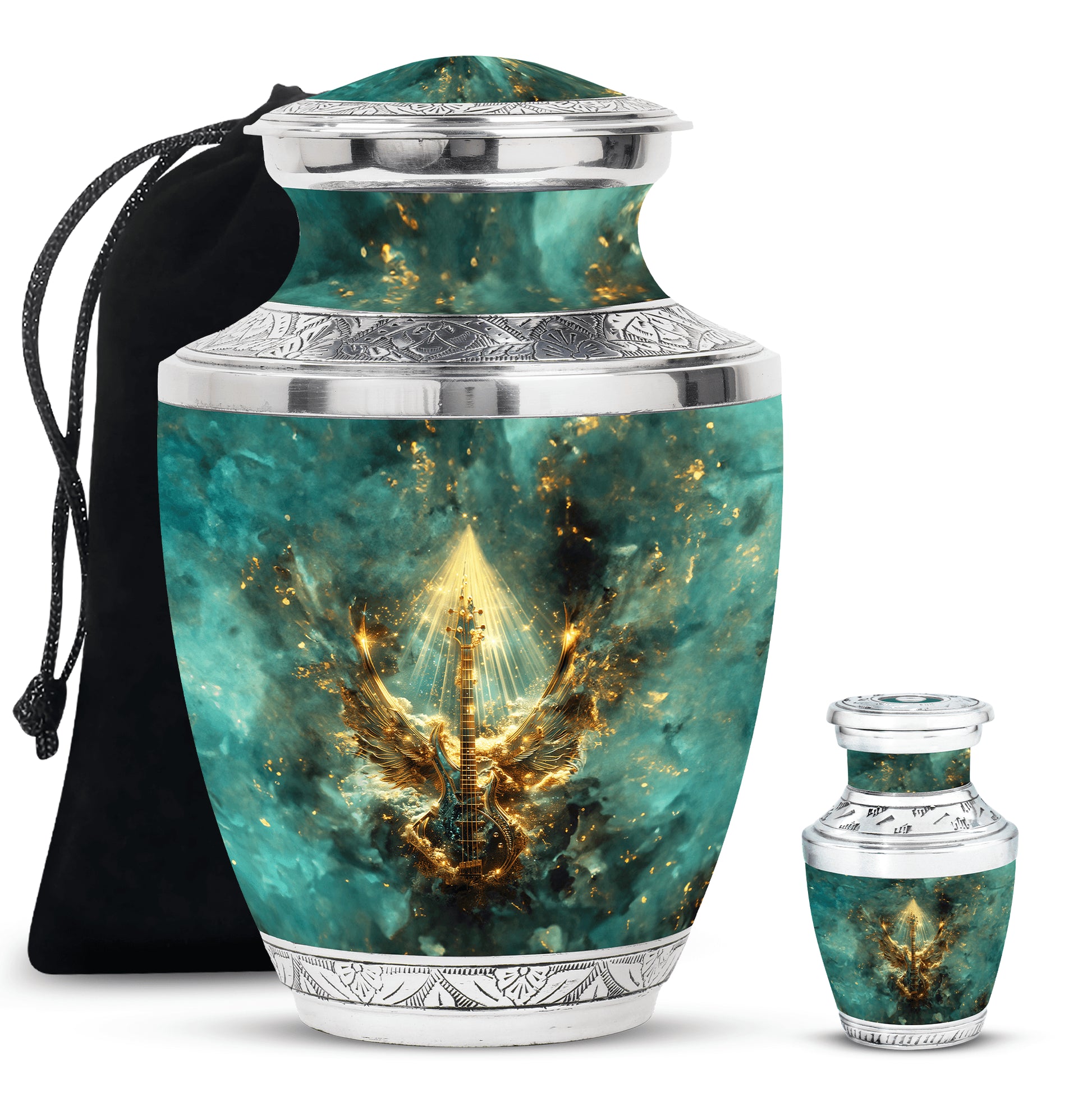 Guitar Theme Large Urn With 1 Keepsake Urn