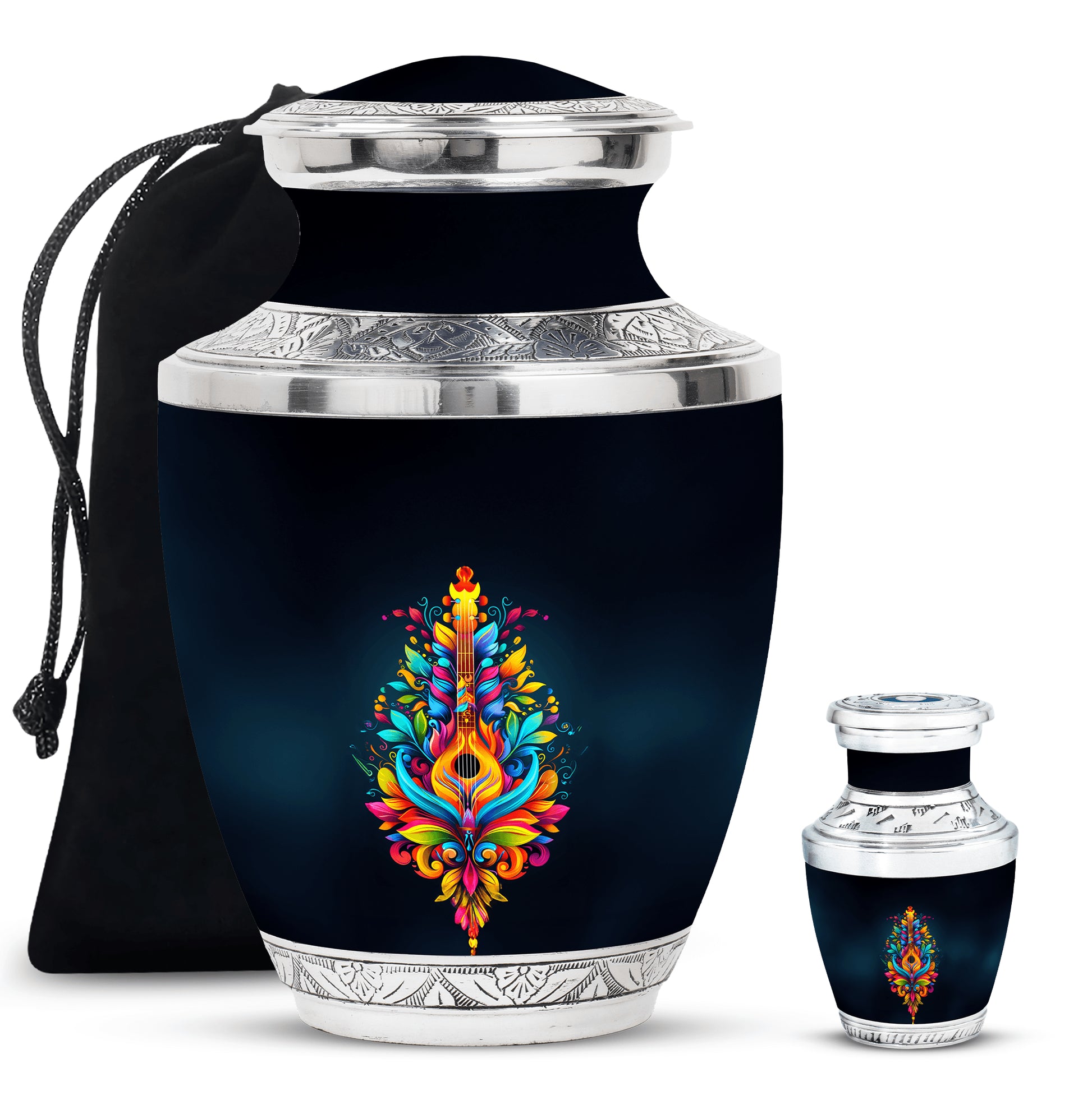 Guitar Theme Large Urn With 1 Keepsake Urn