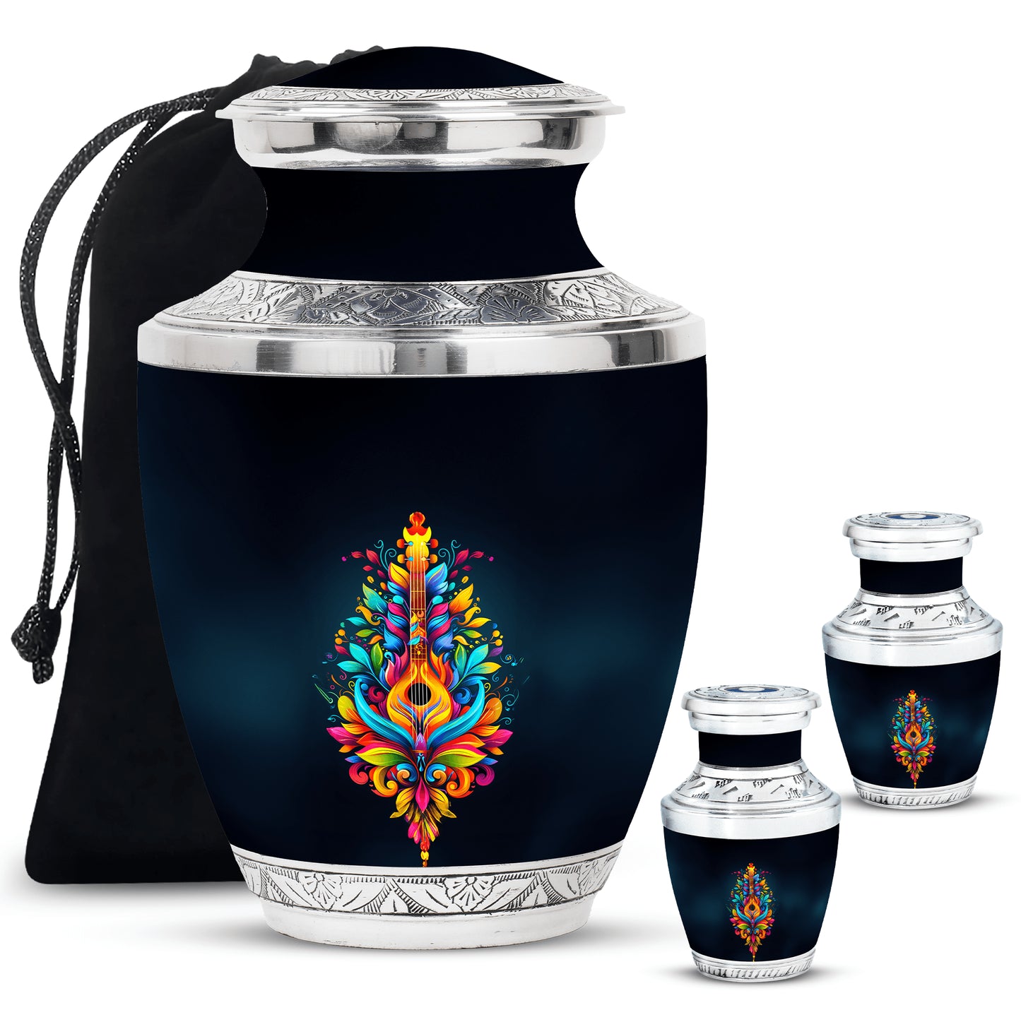 Guitar Theme Large Urn With 2 Keepsake Urn