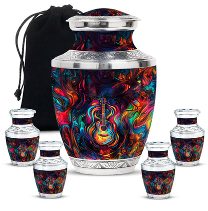 Guitar Theme Large Urn With 4 Keepsake Urn