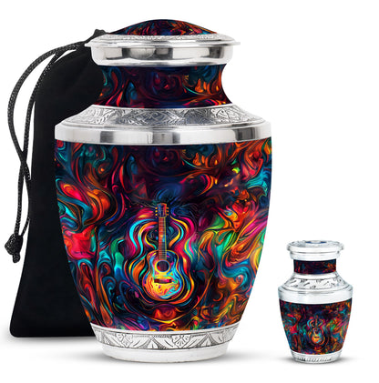 Guitar Theme Large Urn With 1 Keepsake Urn