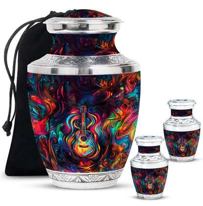 Guitar Theme Large Urn With 2 Keepsake Urn