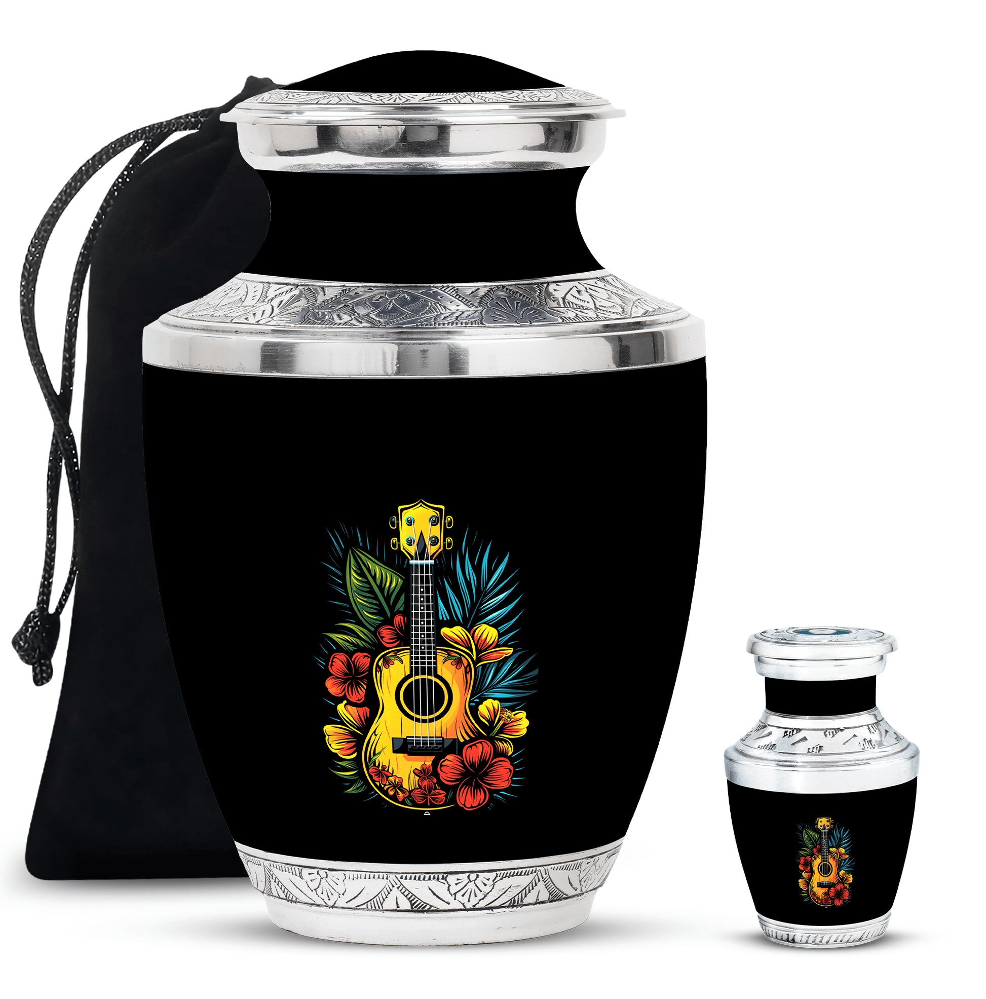 Guitar Theme Large Urn With 1 Keepsake Urn
