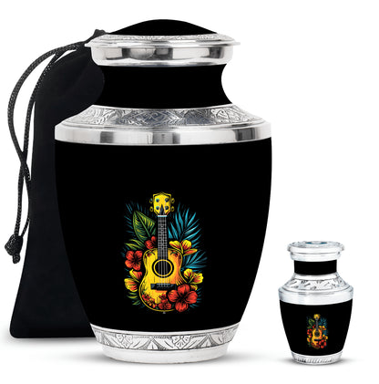 Guitar Theme Large Urn With 1 Keepsake Urn