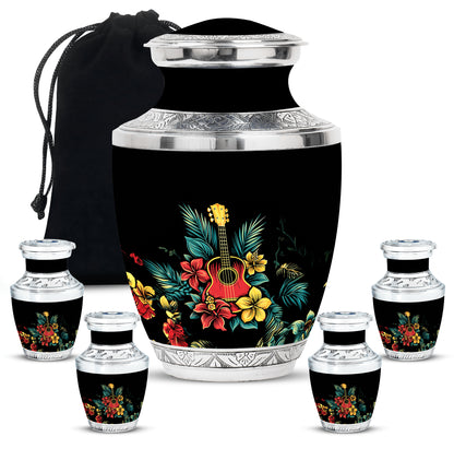 Guitar Theme Large Urn With 4 Keepsake Urn
