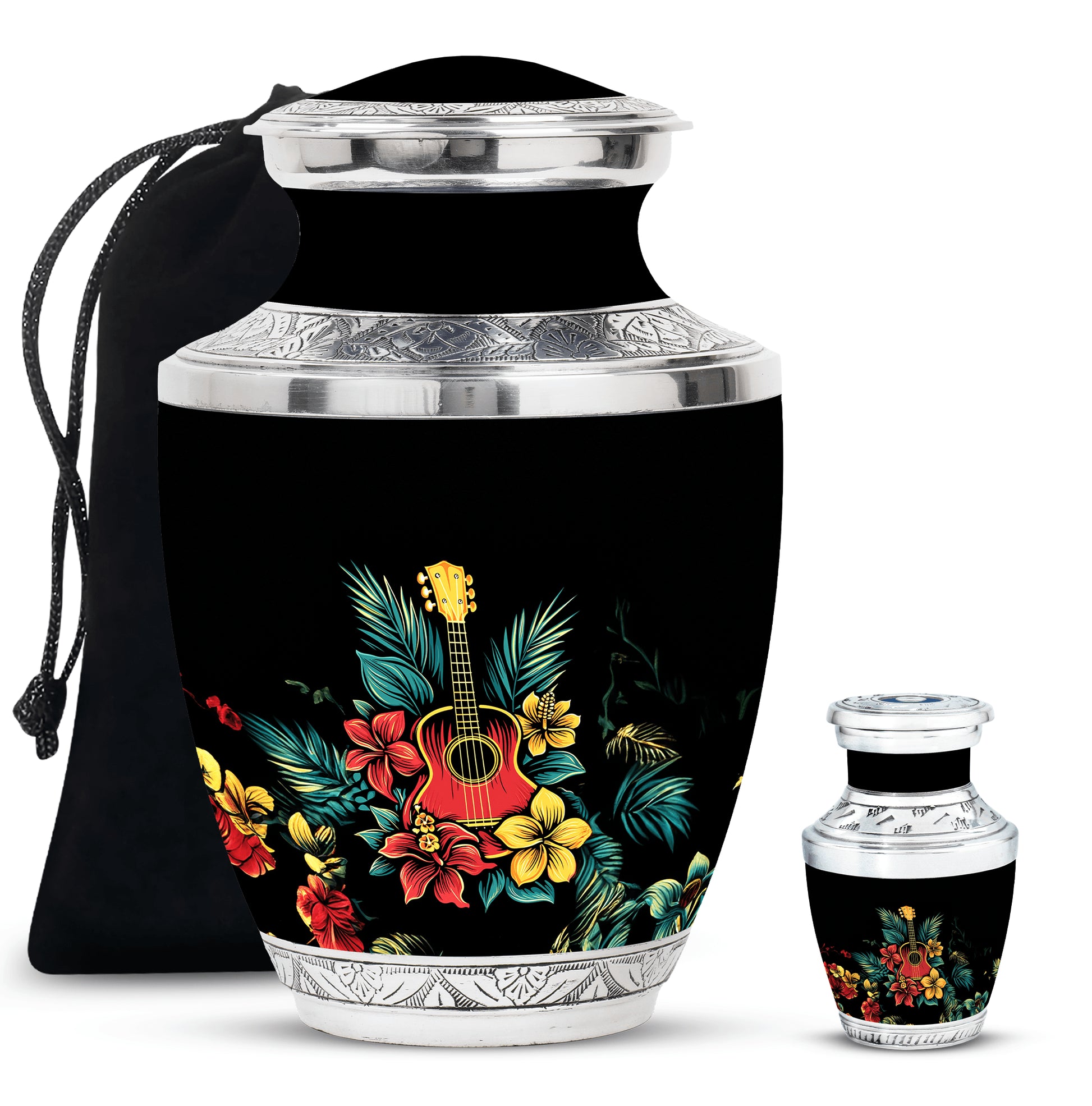 Guitar Theme Large Urn With 1 Keepsake Urn