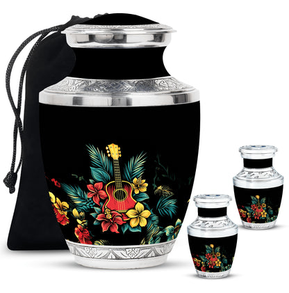 Guitar Theme Large Urn With 2 Keepsake Urn