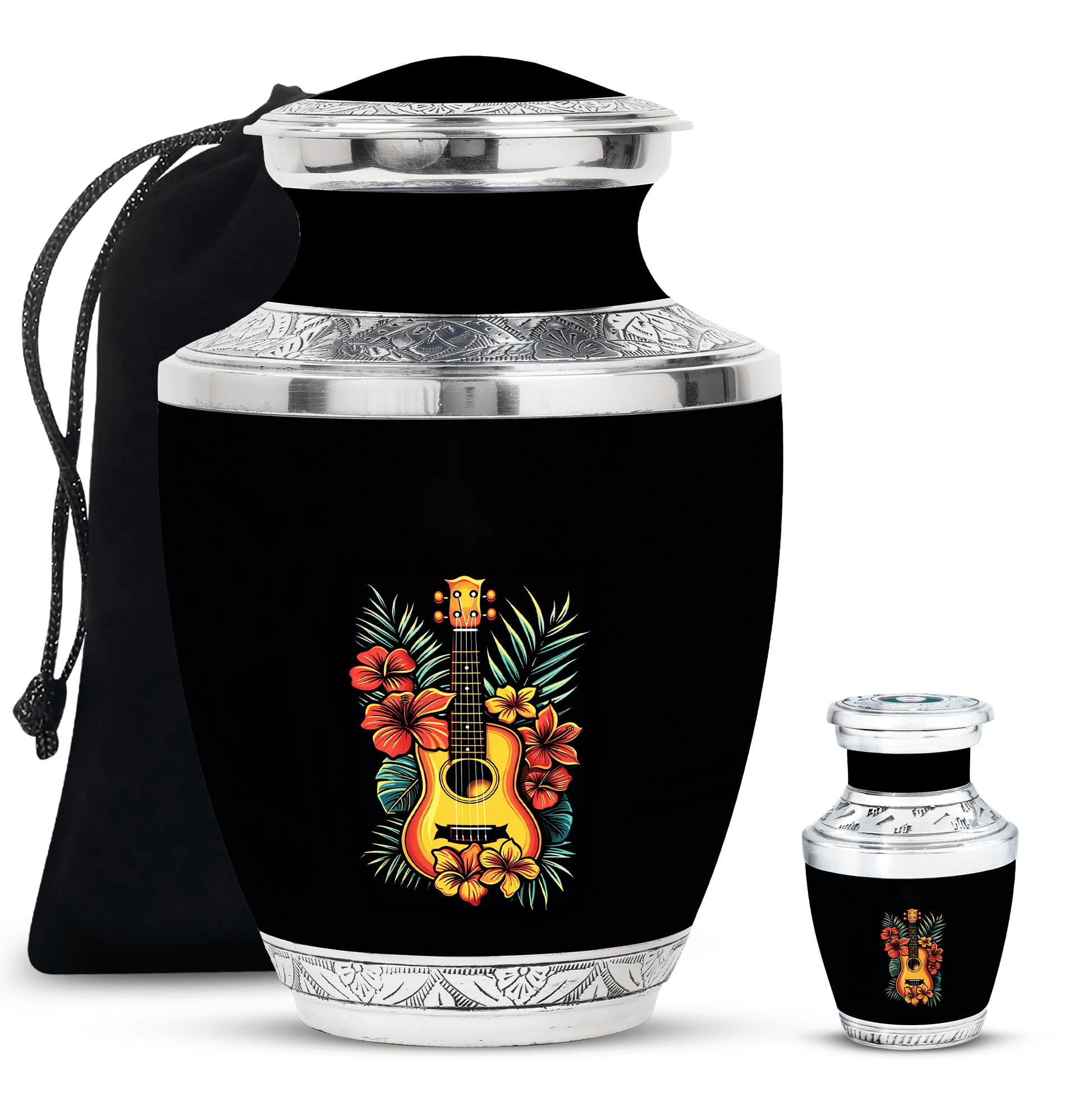 Guitar Theme Large Urn With 1 Keepsake Urn