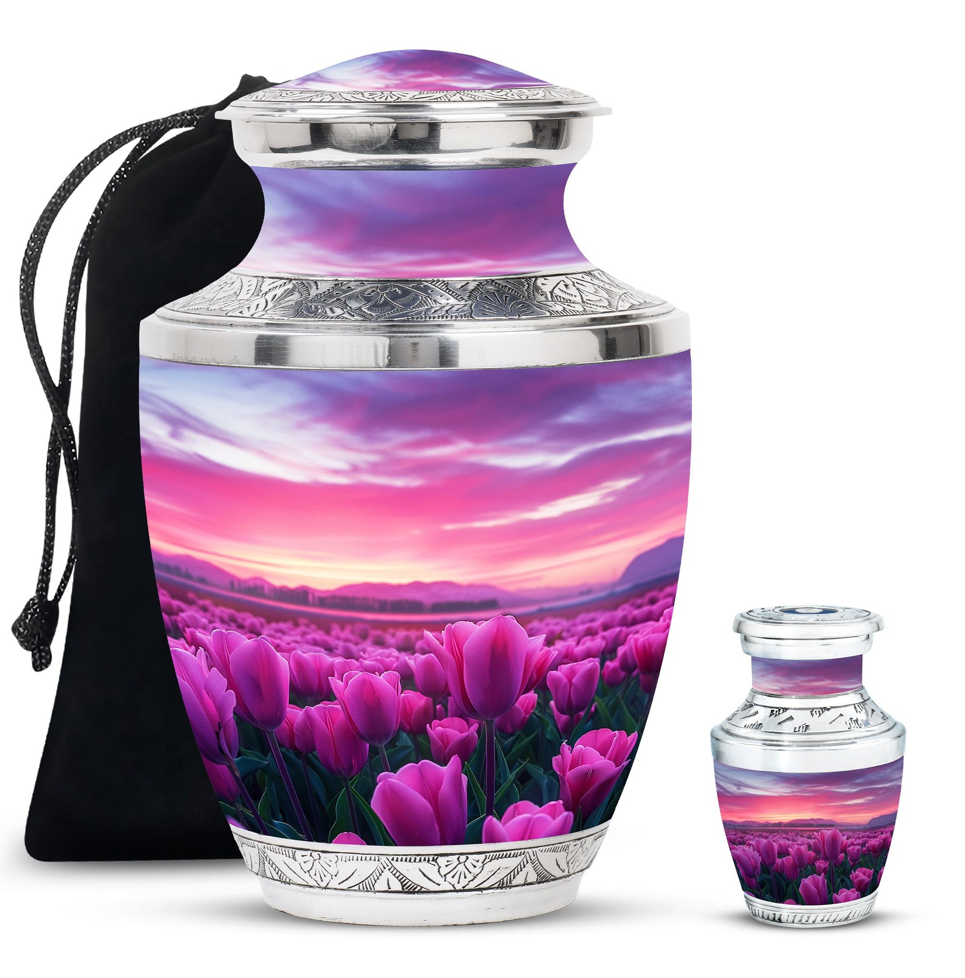 Tulips Theme Large Urn With 1 Keepsake Urn